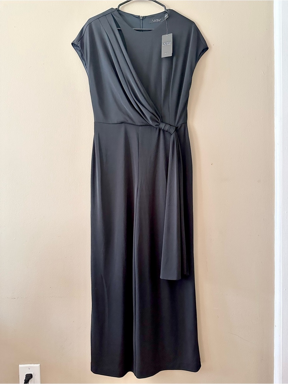NWT Ralph Lauren Black Label Black Wrap Cap-Sleeve Jumpsuit, Sz 8P